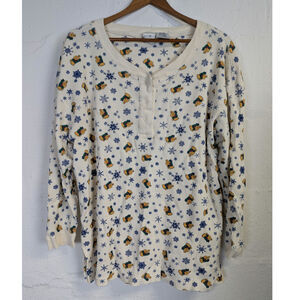 Vtg Disney Store Winnie the Pooh Bear Thermal Henley Top Winter Holiday Large